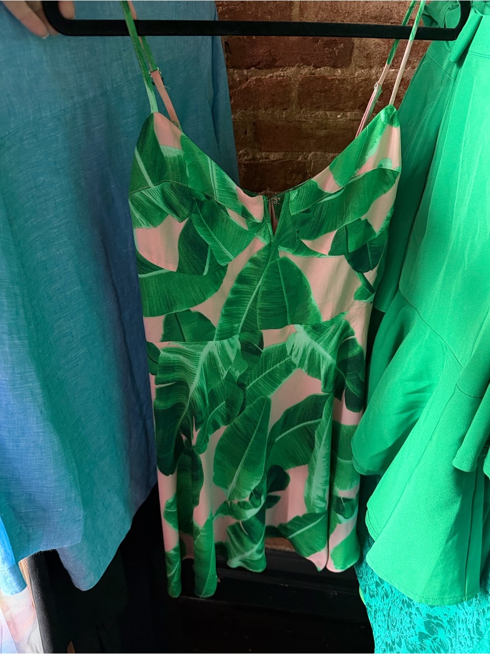 Buddy Love Green and Blush Palm-Print Slip Dress